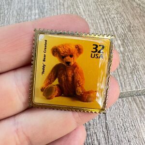 Vintage 32 Cent Teddy Bear Stamp Brooch Pin